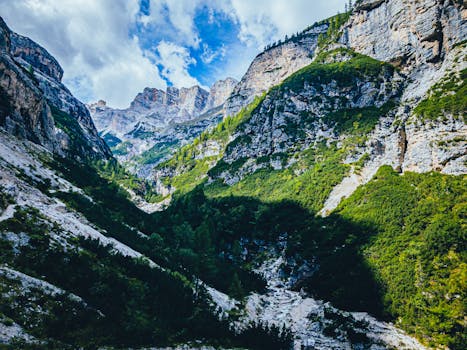 Green Val travenanzes valley in Dolomites.